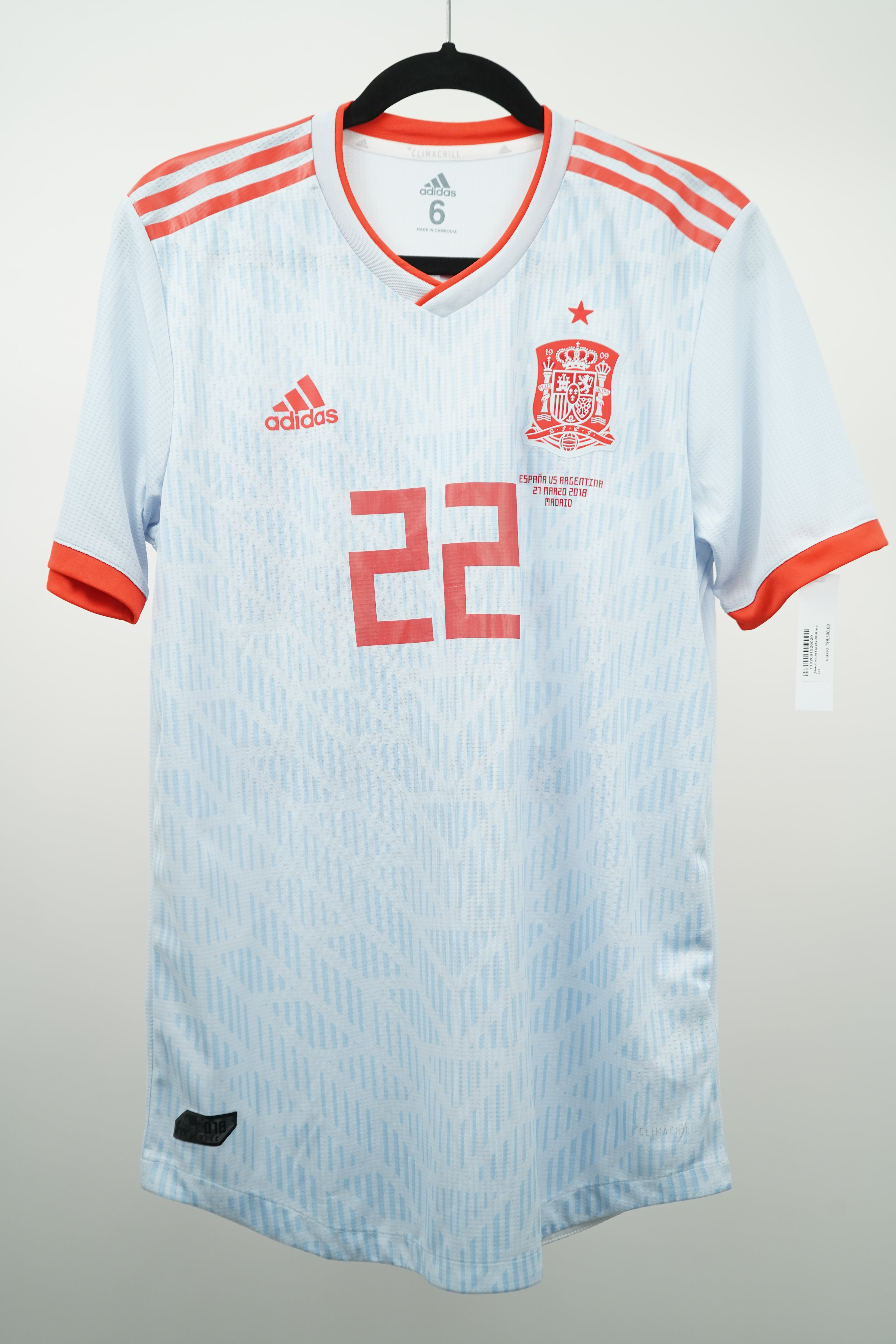 (Matchworn) Spain 2018 Away Isco #22 - Size M